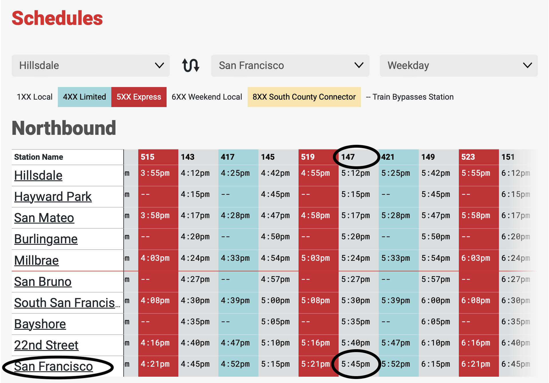 Caltrain timetable